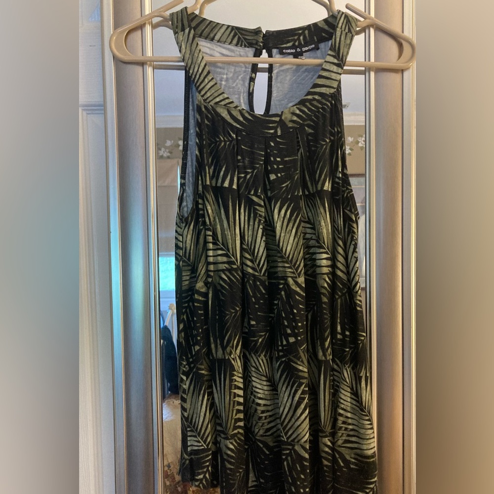 Halter Black top with shades of green palm print size large